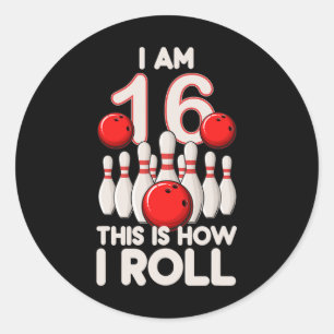 Sticker Rond 16 ans Old Bowling Party 16e anniversaire est comm
