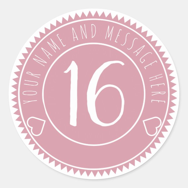 Sticker Rond 16e anniversaire Cool Pink Pastel Classic (Devant)