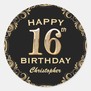Sticker Rond 16e anniversaire de la Parties scintillant Noir et