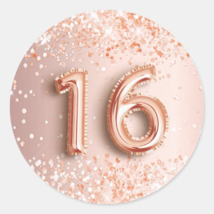 Sticker Rond 16e anniversaire douce 16 blush rose parties scint