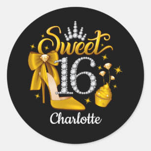 Sticker Rond 16e anniversaire. Doux 16 fille