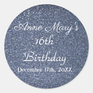Sticker Rond 16e anniversaire Glittery Sparkle Custom Dusty Blu