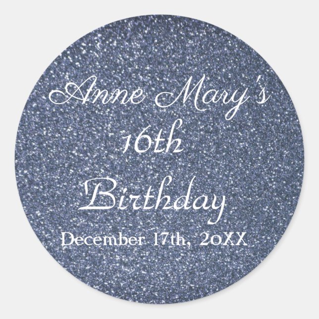 Sticker Rond 16e anniversaire Glittery Sparkle Custom Dusty Blu (Devant)