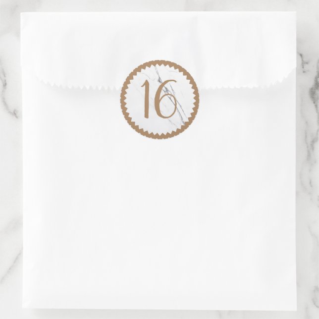 Sticker Rond 16e anniversaire Marbre blanc Gold (Sac)