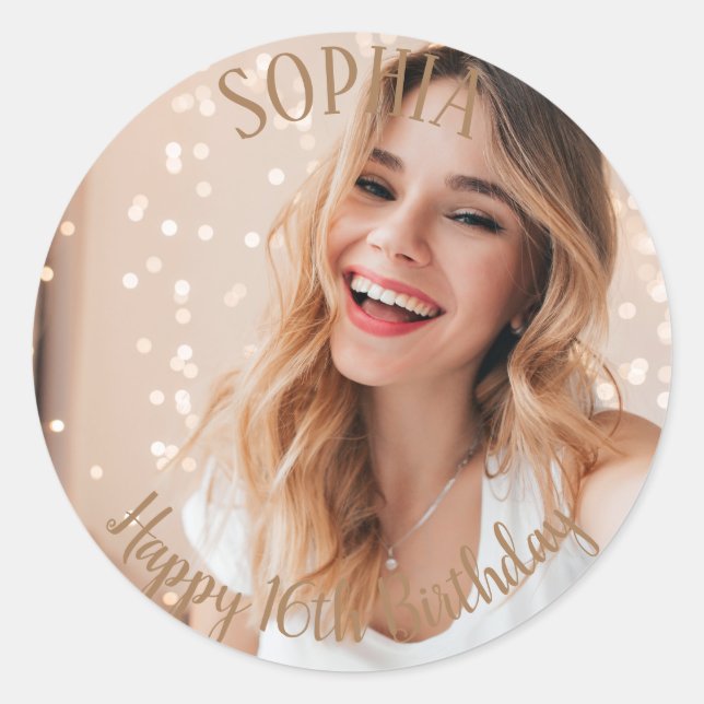 Sticker Rond 16e anniversaire sac de fête personnalisé (Devant)