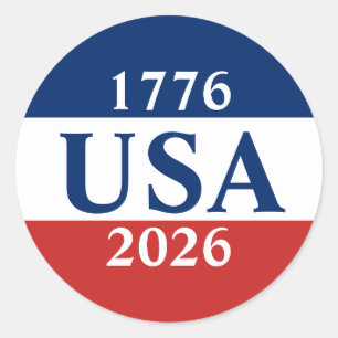 Sticker Rond 1776 USA 2026 Rouge Blanc et Bleu Patriotique