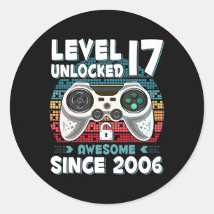 Sticker Rond 17ans Anniversaire Fils Garçon Amusant Joueur 17èm