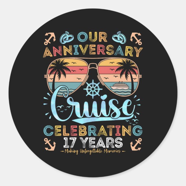 Sticker Rond 17th Anniversary Cruise Celebrating 17 Years Coupl (Devant)
