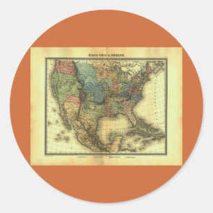 Sticker Rond 1848 Thunot Duvotenay Map: Budget-Unis & mexique