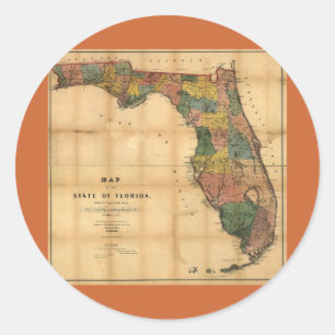 Sticker Rond 1856 Carte de l'État de Floride par Columbus Drew