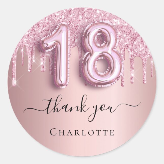 Sticker Rond 18e anniversaire blush rose parties scintillant no (Devant)