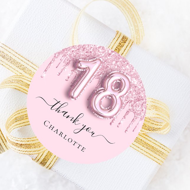 Sticker Rond 18e anniversaire blush rose parties scintillant no (Créateur téléchargé)