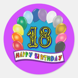 Sticker Rond 18e anniversaire Cadeaux avec ballons agrafés Conc