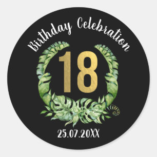 Sticker Rond 18e anniversaire fête d'or noir