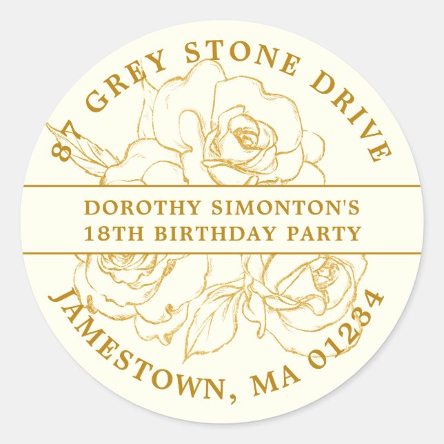 Sticker Rond 18E Anniversaire Gold Rose Adresse de retour Label (Devant)