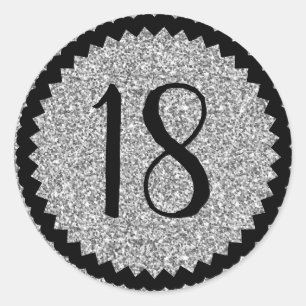 Sticker Rond 18e anniversaire Parties scintillant d'argent clas