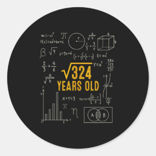Sticker Rond 18e anniversaire Racine carrée de 324 J'aime les m