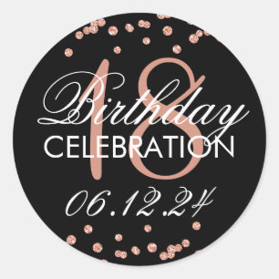Sticker Rond 18e anniversaire Rose Gold Faux Parties scintillan