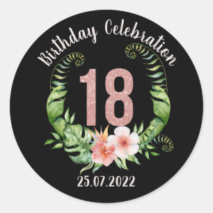Sticker Rond 18e anniversaire rose parties scintillant d'or tex