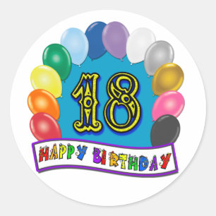 Sticker Rond 18ème Cadeaux d'anniversaire avec la conception