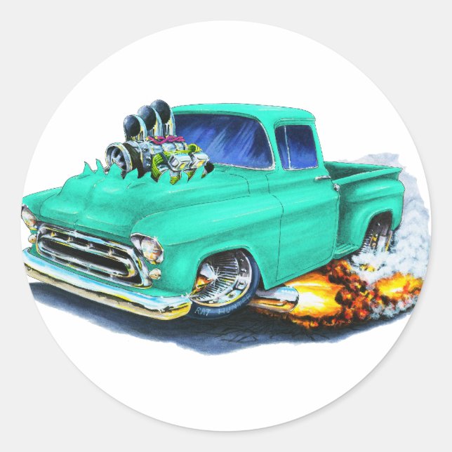 Sticker Rond 1957 Chevy Pickup Seafoam Green (Devant)