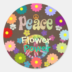 Sticker Rond 1960 Paix, Amour et Fleur