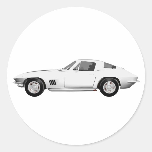 Sticker Rond 1967 Corvette Sports Car : Blanc Finition : (Devant)
