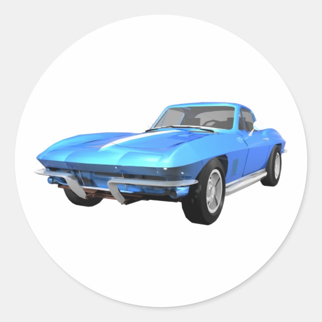 Sticker Rond 1967 Corvette Sports Car : Blue Finish : (Devant)