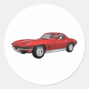 Sticker Rond 1967 Corvette : Voiture de sport : Rouge Finition 
