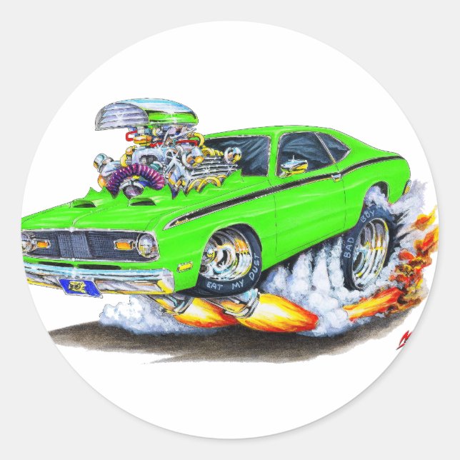 Sticker Rond 1970-74 Plymouth Duster Lime Car (Devant)