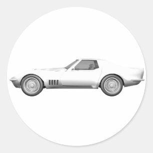 Sticker Rond 1970 Corvette Sports Car : Fin blanche
