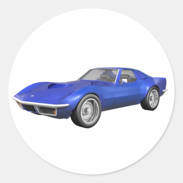 Sticker Rond 1970 Corvette Sports Car : Finition Bleue (Devant)