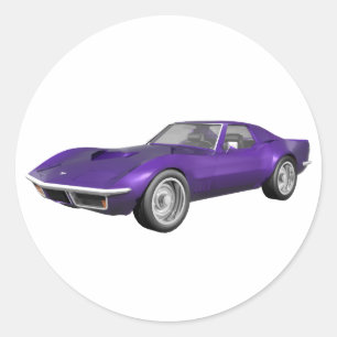 Sticker Rond 1970 Corvette Sports Car : Purple Finish :