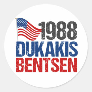 Sticker Rond 1988 Dukakis Bentsen Rétro-Démocrate