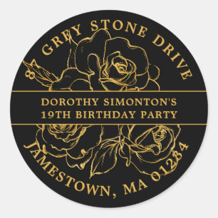 Sticker Rond 19e anniversaire Gold Rose Adresse de retour Label