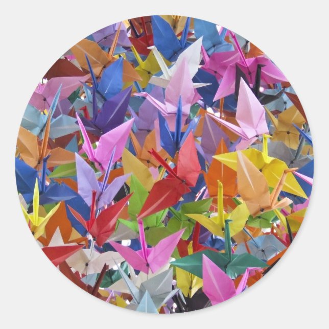 Sticker Rond 1 000 Grues en papier Origami Photo (Devant)
