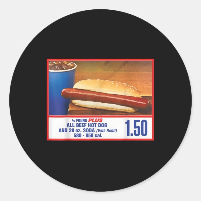 Sticker Rond 1,50 $ Food Court Hot Dog Et Soda Combo (Devant)