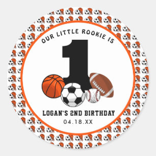 Sticker Rond 1 Ball Sports Thème Le 1er anniversaire du garçon