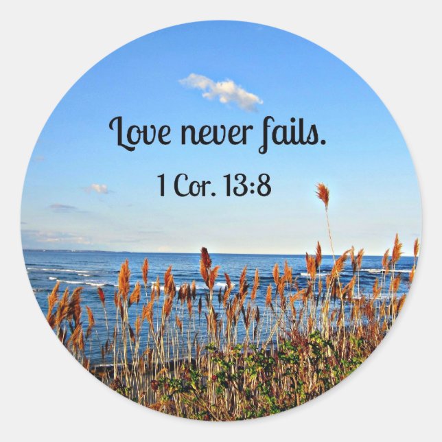 Sticker Rond 1 Corinthiens 13:8 L'amour n'échoue jamais. (Devant)