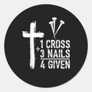 Sticker Rond 1 Croix 3 ongles pardonnés Jésus chrétien Pâques G
