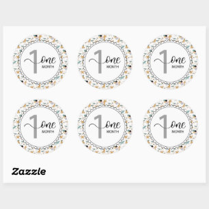 Sticker Rond 1 Mois Jalon Bébé Giraffes et Ballons