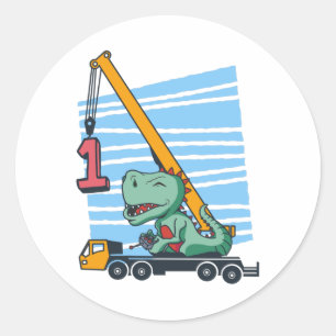 Sticker Rond 1er Anniversaire 1 an Dinosaur Grue Mobile
