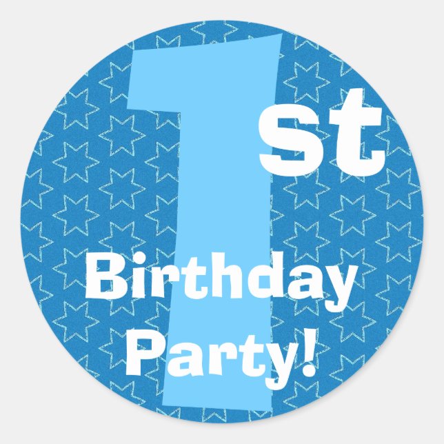 Sticker Rond 1er Anniversaire Blue Stars B540A (Devant)