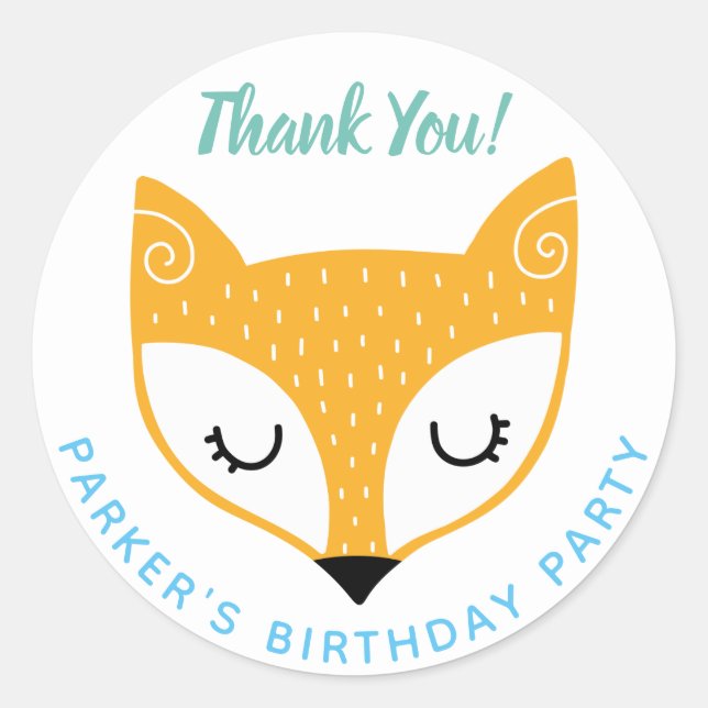 Sticker Rond 1er Anniversaire Bois Animaux Fox Merci (Devant)