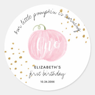 Sticker Rond 1er anniversaire Citrouille rose or