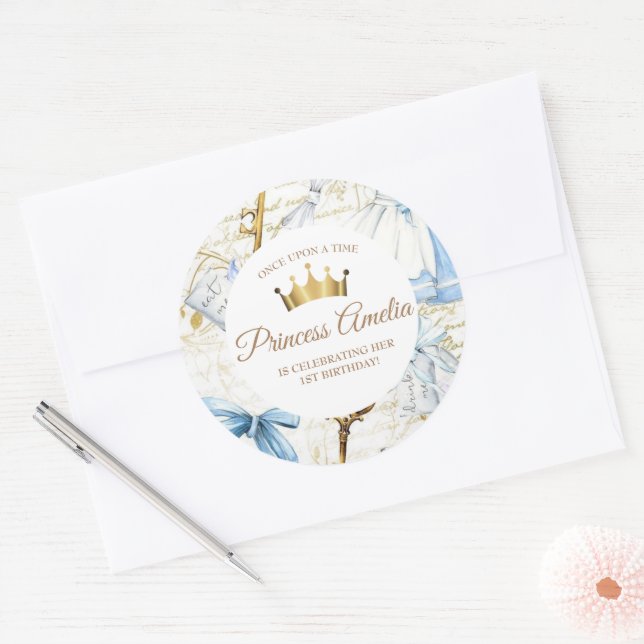 Sticker Rond 1er anniversaire Fairy Tale Princess Girl Birthday (Enveloppe)