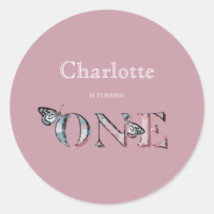 Sticker Rond 1er Anniversaire Pastel Pink ONE