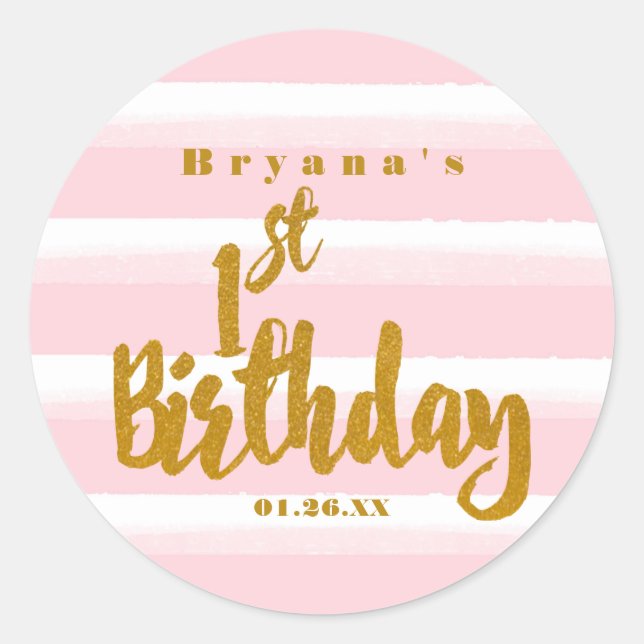 Sticker Rond 1er Anniversaire Pink & Gold Foil (Devant)