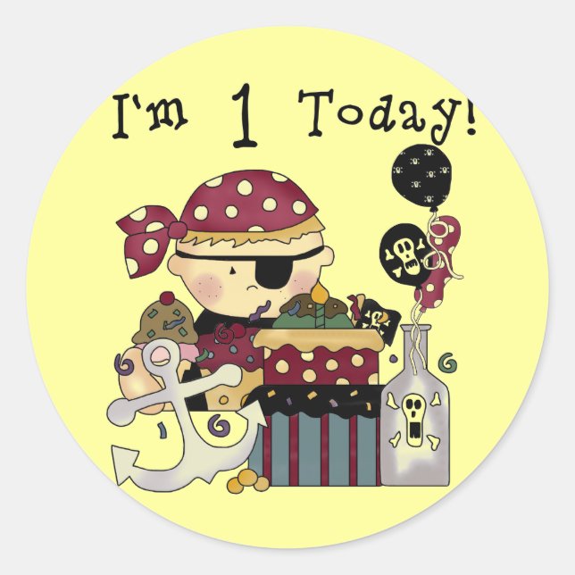 Sticker Rond 1er anniversaire Pirate T-shirts et cadeaux (Devant)