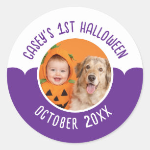 Sticker Rond 1er Halloween de bébé Photo personnalisable Texte 